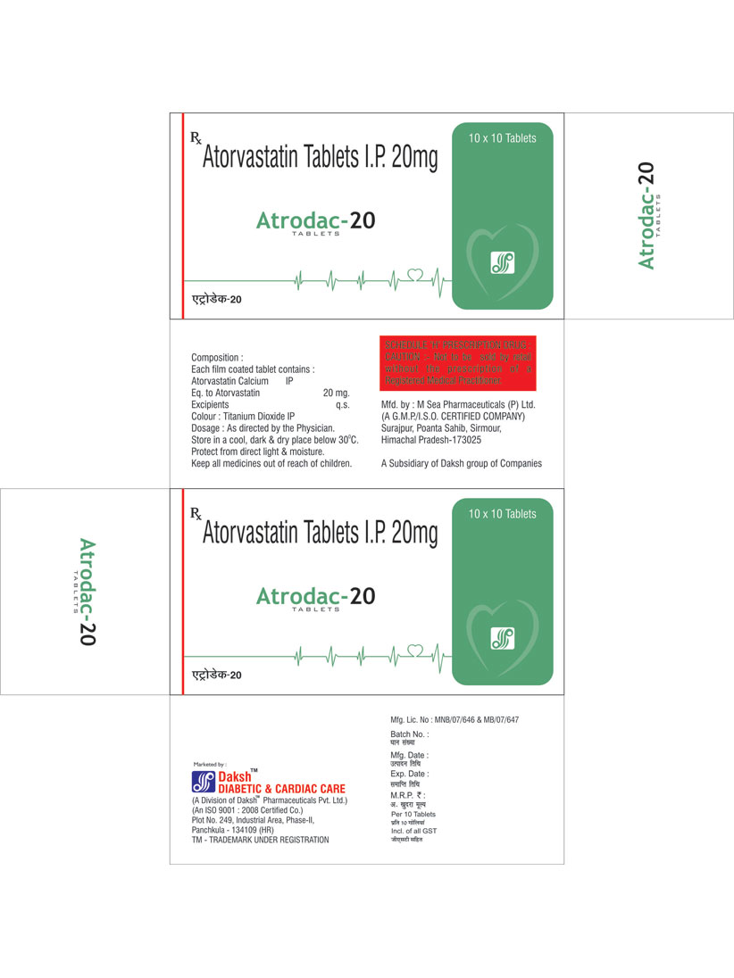 ATRODAC-20 -  Diabetic & Cardiac Care | Daksh Pharmaceuticals Private Limited