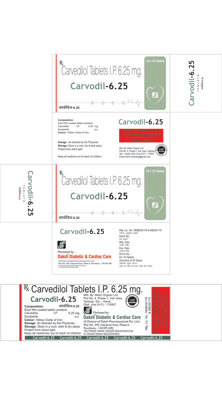 CARVODIL-6.25 -  Diabetic & Cardiac Care | Daksh Pharmaceuticals Private Limited